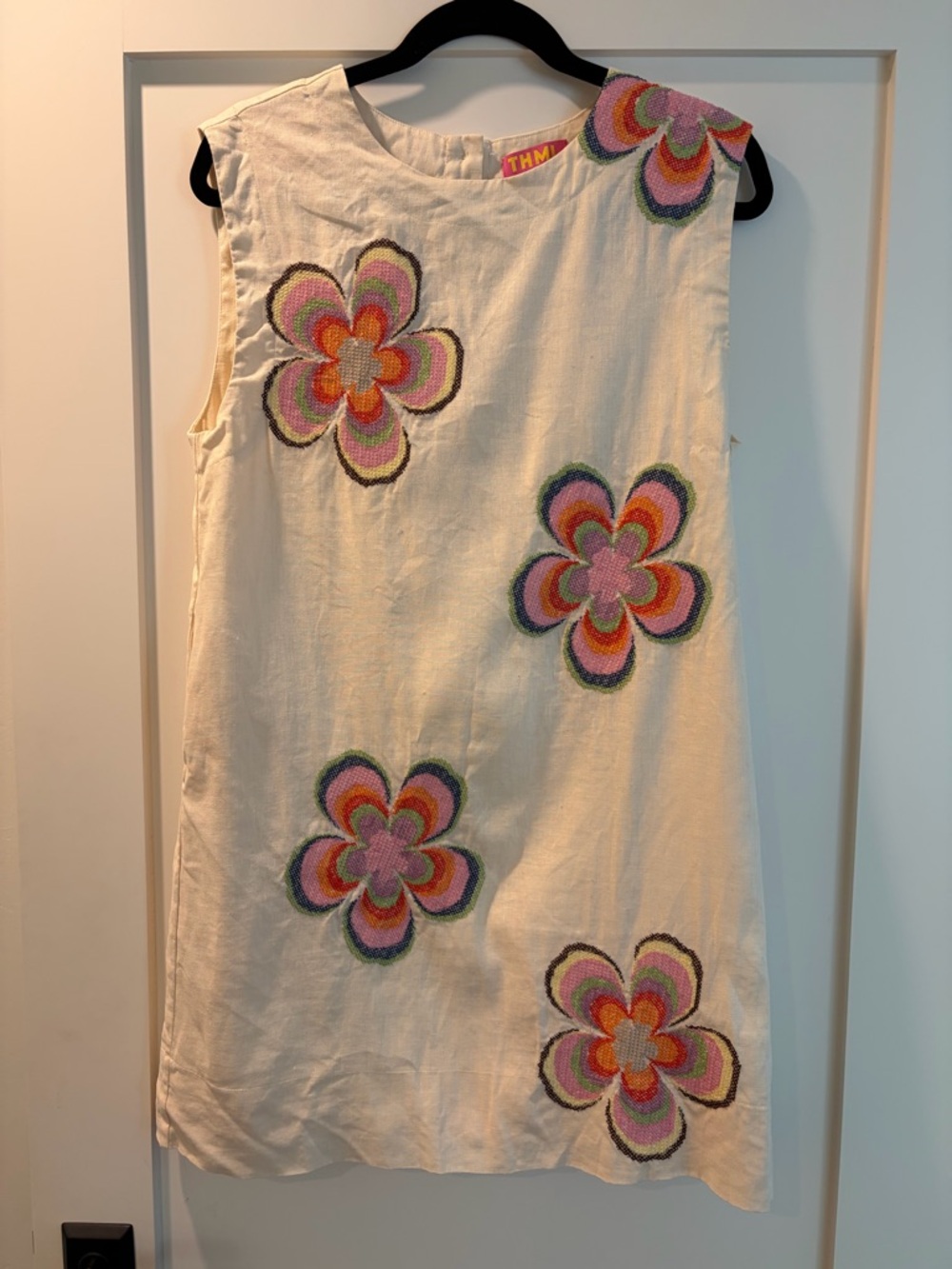Women’s Shift Dress with Multicolor Floral Embroidery